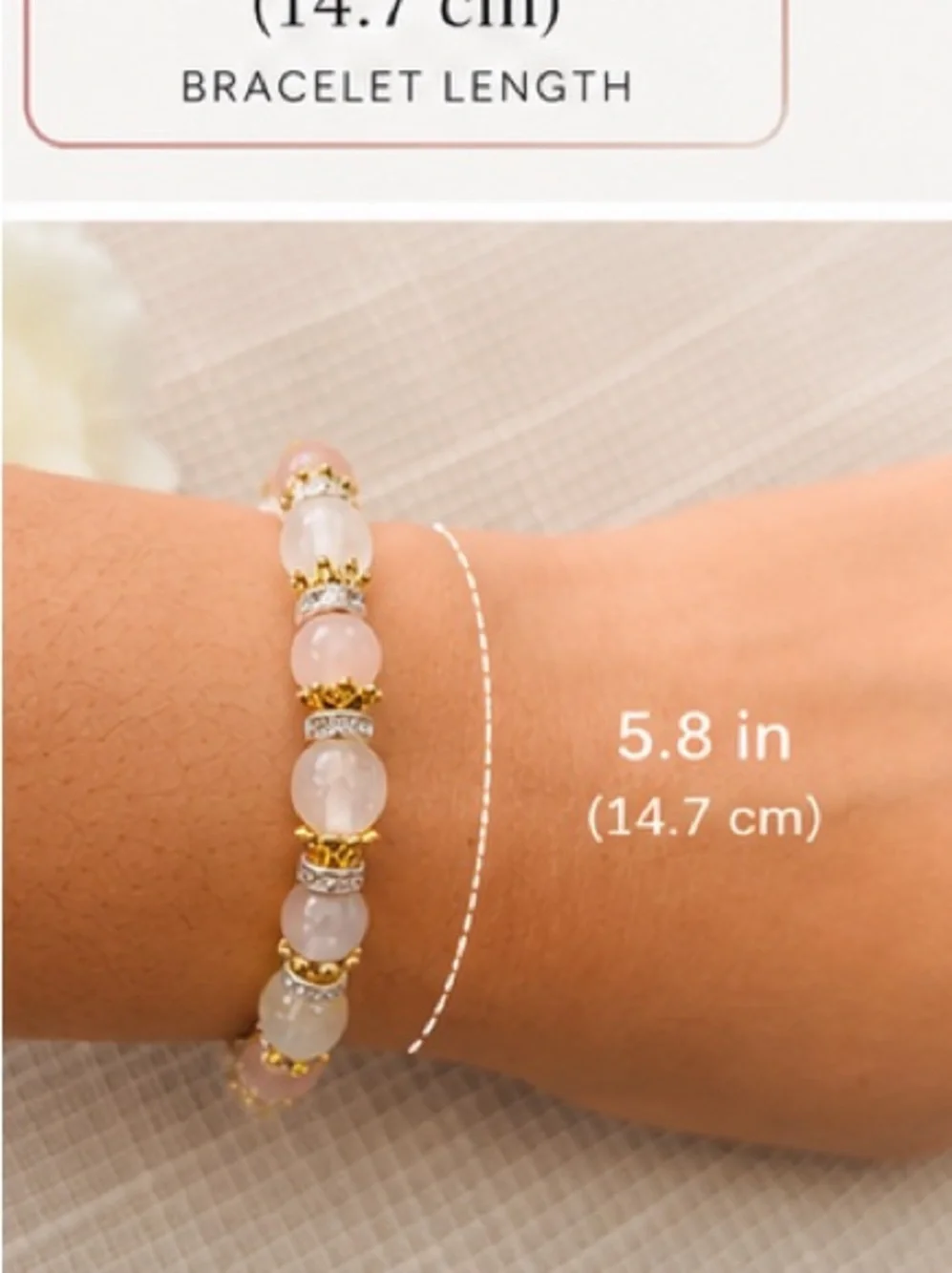 Gold-Accent Rose Quartz & White Crystal Beaded Bracelet